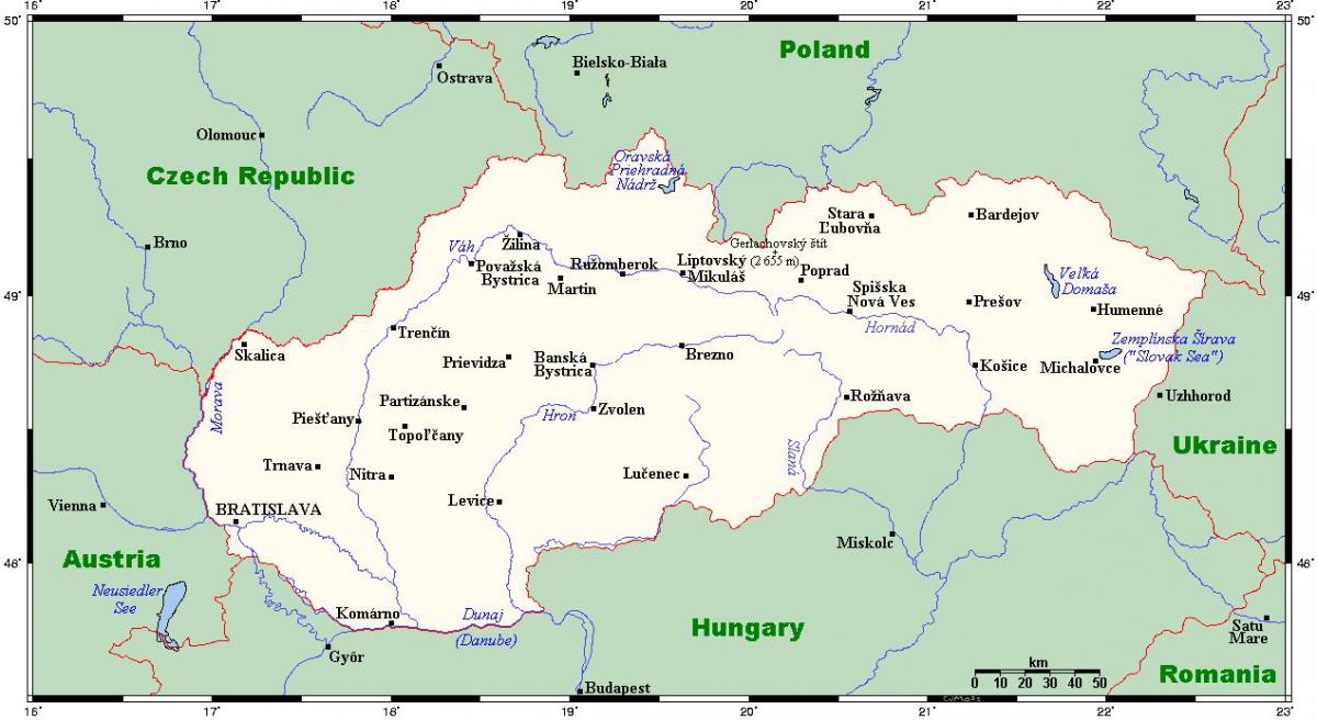 map of Slovakia with cities