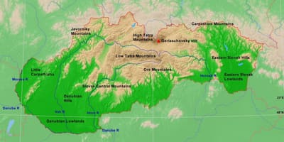 Map of Slovakia mountains